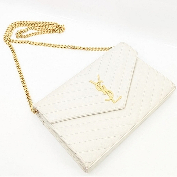 ✨️💎AUTHENTIC  SAINT LAURENT CASSANDRE CHAIN WALLET IN GRAIN DE POUDRE LEATHER - Picture 2 of 15